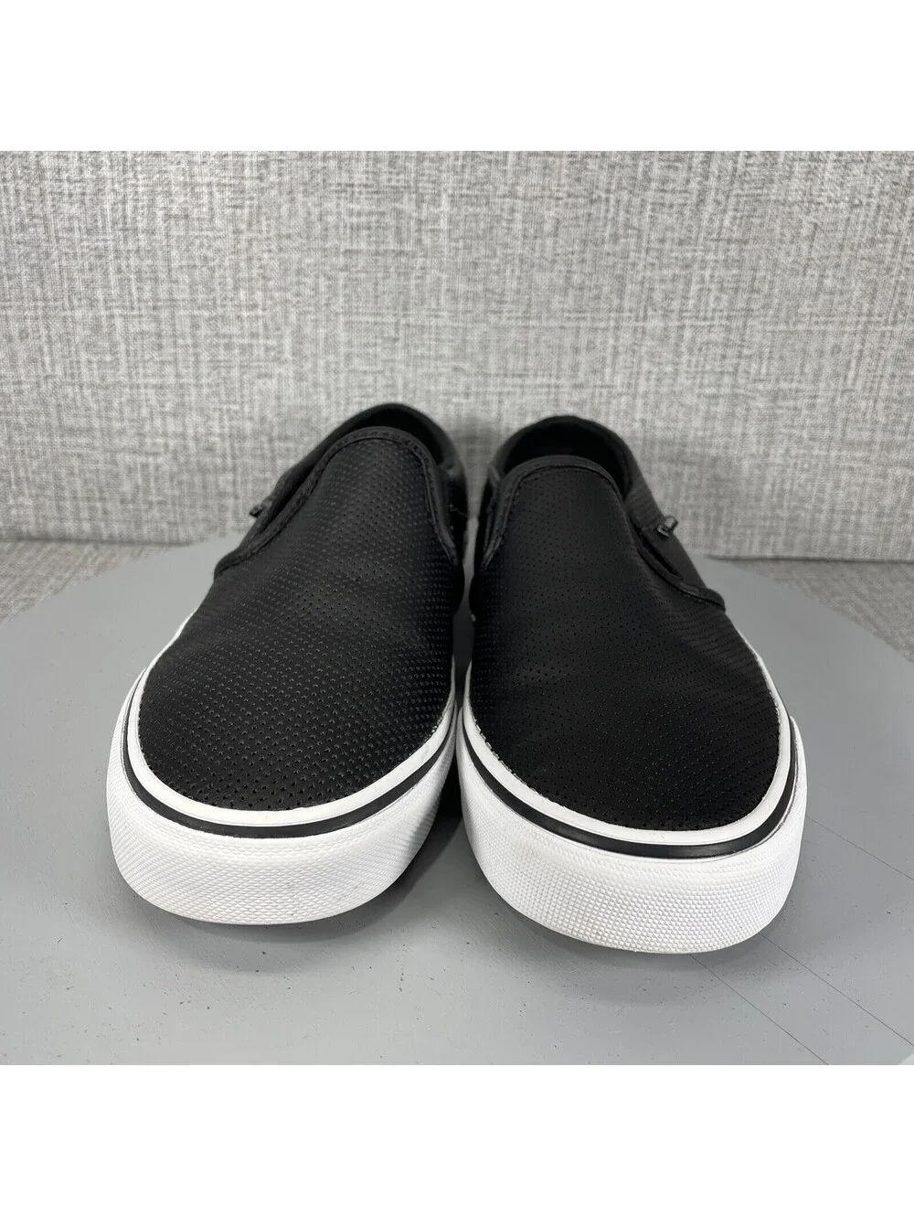 Vans Asher Perforated Slip On Sneaker Shoes Skate Loafers Black Size 6.5